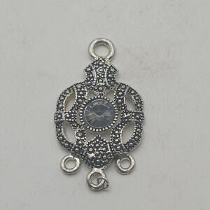 Silver Tone Filigree Chandelier Connector Gray Rhinestone Jewelry Finding
